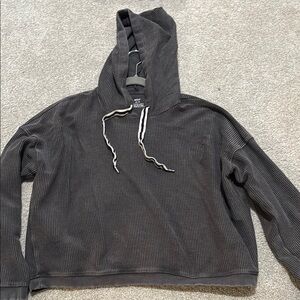 aerie Gray Hoodie Sweatshirt with Drawstring and Relaxed Fit